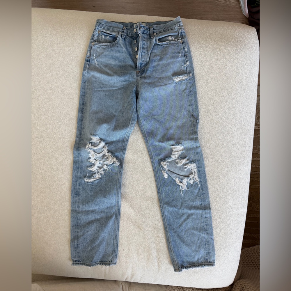 Agolde 90s Light Blue Distressed Straight Leg Jeans